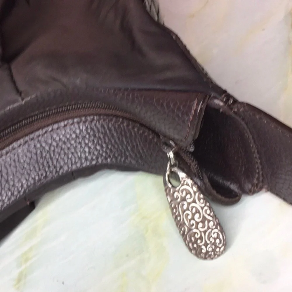 Brighton Large Chocolate  Black  Nylon & Patent Leather Hobo Handbag Pur…